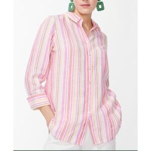 Chico's Women's No Iron 100% Linen 3/4 Sleeve Striped Shirt Size‎ 2 Large Multi